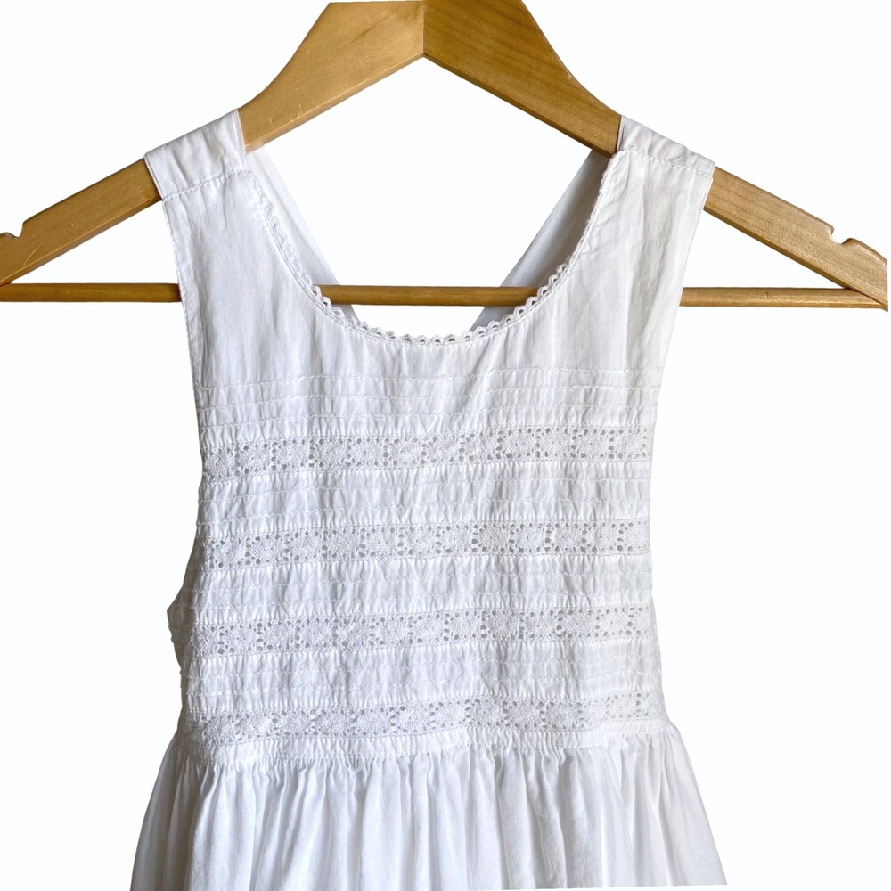 COTTON KIDS Eyelet Lace Maxi Sun Dress Girls SZ 10 White Smocked Crisscross Back - Picture 3 of 12